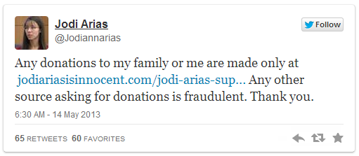 Jodi Arias twitter account message 5-14