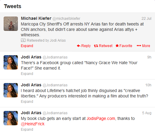 Jodi Arias latest twitter messages, 8-6-2013