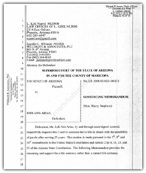 Jodi Arias - Sentencing Memorandum - 4-10-2015